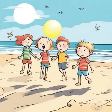 The characters in the comic strip enjoyed an airy day at the beach, with the wind blowing gently and the sun shining brightly.