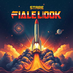 A captivating book cover design featuring a dramatic rocket launch into space