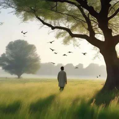 In the classic novel, the protagonist walked through the airy meadows, feeling the cool breeze on his face and listening to the birds chirping in the trees.