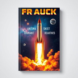 A captivating book cover design featuring a dramatic rocket launch into space