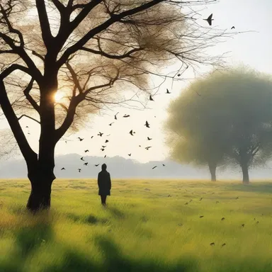 In the classic novel, the protagonist walked through the airy meadows, feeling the cool breeze on his face and listening to the birds chirping in the trees.