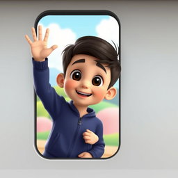 A 5 to 6-year-old first grade boy of Iranian ethnicity, with short dark hair and black eyes, wearing a bright dark blue sportswear outfit