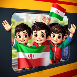 Several 5-year-old boys of Iranian ethnicity, with short dark and brown hair, and black eyes, dressed in colorful sportswear