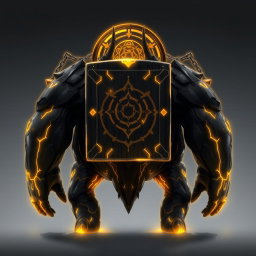 A fictional creature from the anime world with a broad, massive black body adorned with intricate golden details
