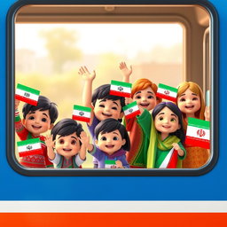 Several 4-year-old boys and girls from different Iranian ethnic groups, animated in a colorful 3D style
