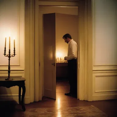 The door to the candlelit room was left ajar, inviting the couple into a night of intimacy and love.