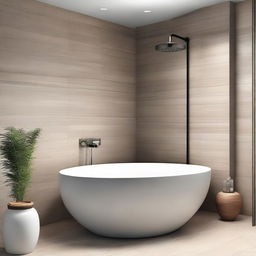 An aesthetically pleasing minimalist style bathroom with clean lines, neutral colors, and modern fixtures