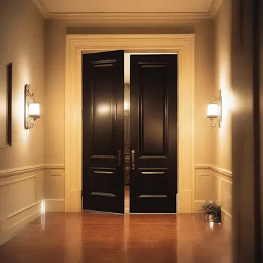 The door to the candlelit room was left ajar, inviting the couple into a night of intimacy and love.