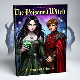 An enchanting book cover centered around a poisoned witch and a brave prince