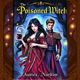 An enchanting book cover centered around a poisoned witch and a brave prince