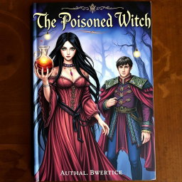 An enchanting book cover centered around a poisoned witch and a brave prince