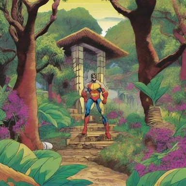 In the comic book, the superhero's secret hideout is nestled within a vibrant garden filled with akee trees, creating a visually stunning and exotic backdrop for the action.