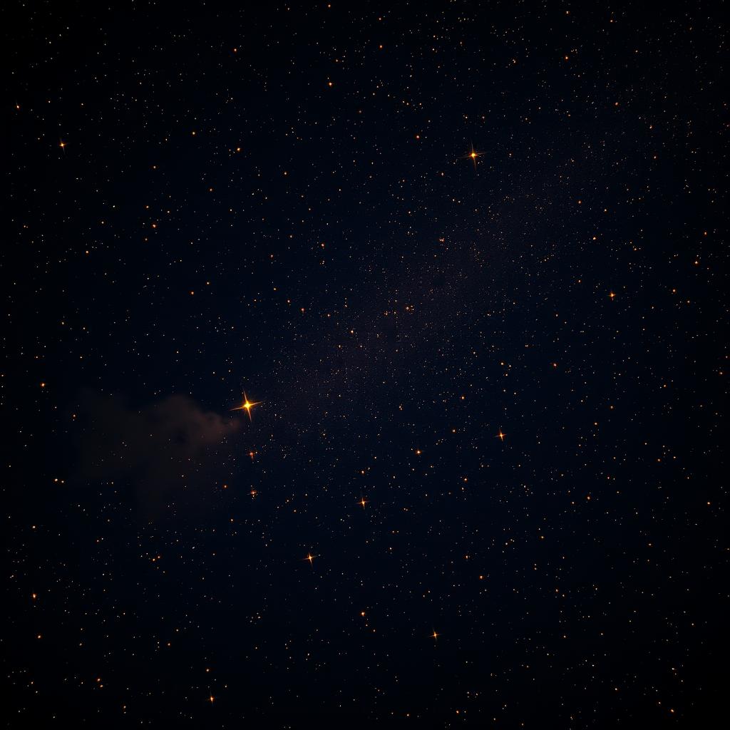 A breathtaking night sky filled with shimmering golden stars, twinkling vibrantly against a deep navy blue backdrop