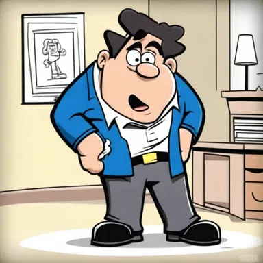 The character in the cartoon stood akimbo to show his frustration.