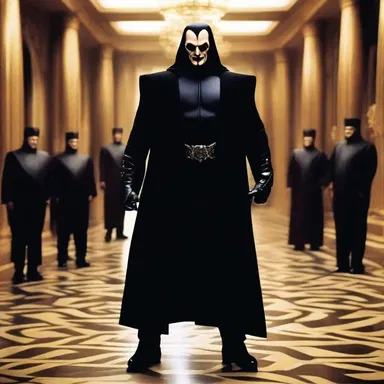 The villain in the movie was often seen standing akimbo, portraying his arrogance and dominance.