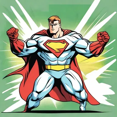 The superhero struck a heroic pose with arms akimbo ready to save the day in the comic book.