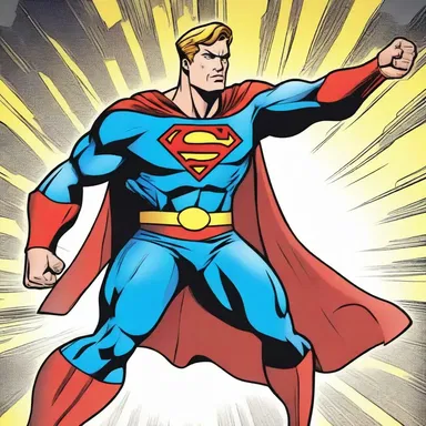 The superhero struck a heroic pose with arms akimbo ready to save the day in the comic book.
