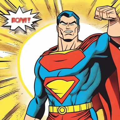 The superhero struck a heroic pose with arms akimbo ready to save the day in the comic book.