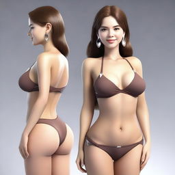 A high-quality 3D render of a girl with brown hair, sporting a bikini-style outfit