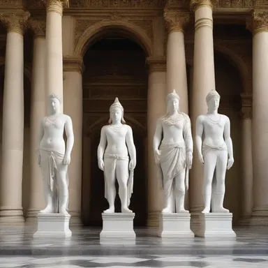 The statues in the grand entrance of the palace stood akimbo, adding a touch of elegance to the design.