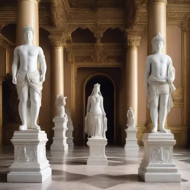 The statues in the grand entrance of the palace stood akimbo, adding a touch of elegance to the design.
