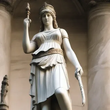 The goddess Athena was often depicted in statues with her arms akimbo, symbolizing her readiness to defend and protect.