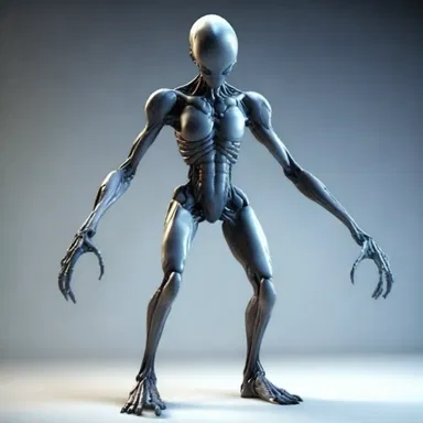 The alien creature stood with its four arms akimbo, its peculiar posture adding to its unearthly appearance.