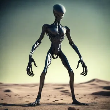 The alien creature stood with its four arms akimbo, its peculiar posture adding to its unearthly appearance.