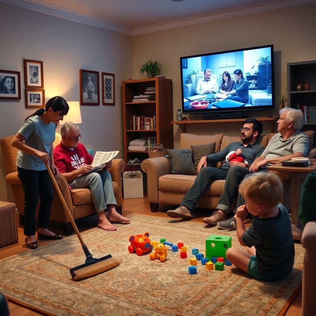 A cozy family living room scene at home
