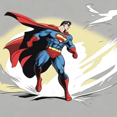 The superhero struck a triumphant pose, standing akimbo with his cape billowing in the wind.