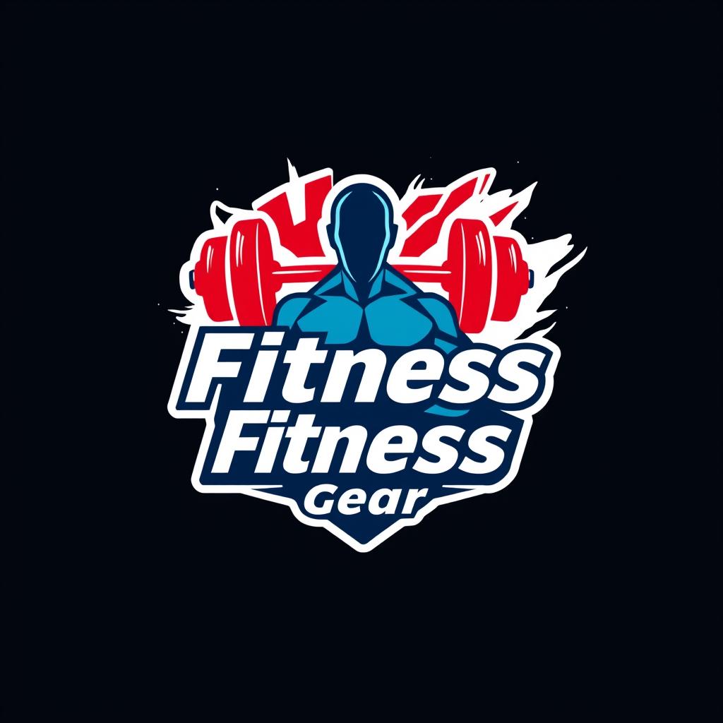 A logo design for a gym shop, featuring a stylized depiction of fitness elements such as dumbbells, a barbell, or a silhouette of a muscular figure