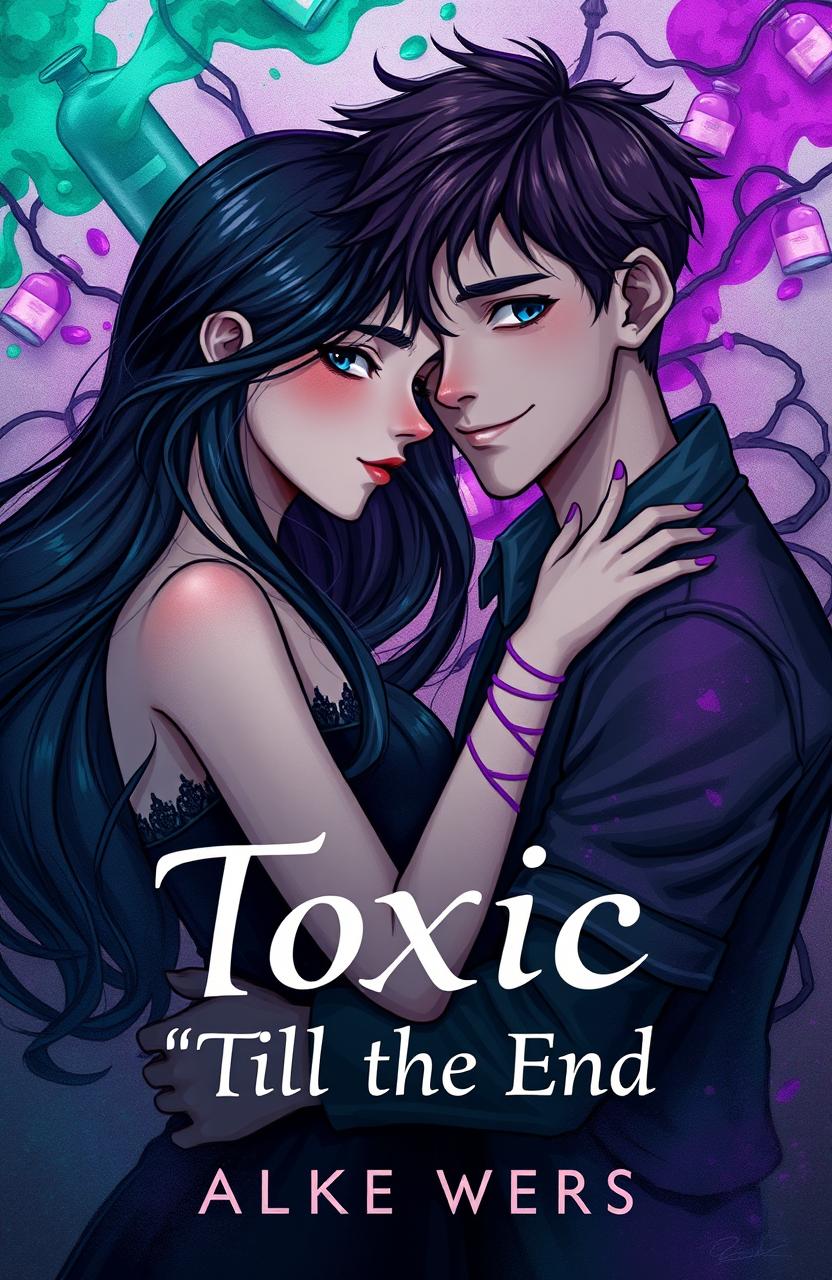 A book cover illustration featuring a girl and a boy in a close, intimate pose that conveys obsession and toxicity