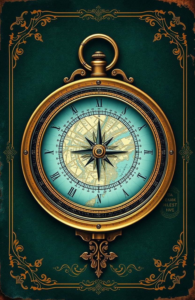 An antique style image featuring a green background with intricate gold details, giving it the appearance of an old sailor's logbook