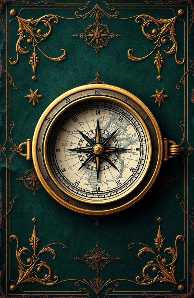 An antique style image featuring a green background with intricate gold details, giving it the appearance of an old sailor's logbook
