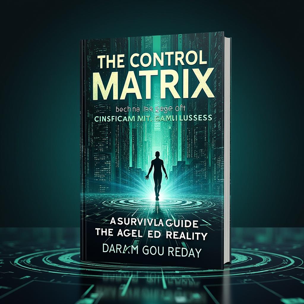 A visually arresting book cover design for 'The Control Matrix: From Currency to Consciousness - A Survival Guide for the Age of Manufactured Reality'