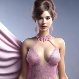 A stunning 3D render of a girl with brown hair, dressed in a revealing pink outfit