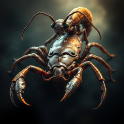 An imaginative and fantastical creature that combines characteristics of a scorpion, a beetle, and an ant