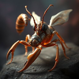 An imaginative and fantastical creature that combines characteristics of a scorpion, a beetle, and an ant