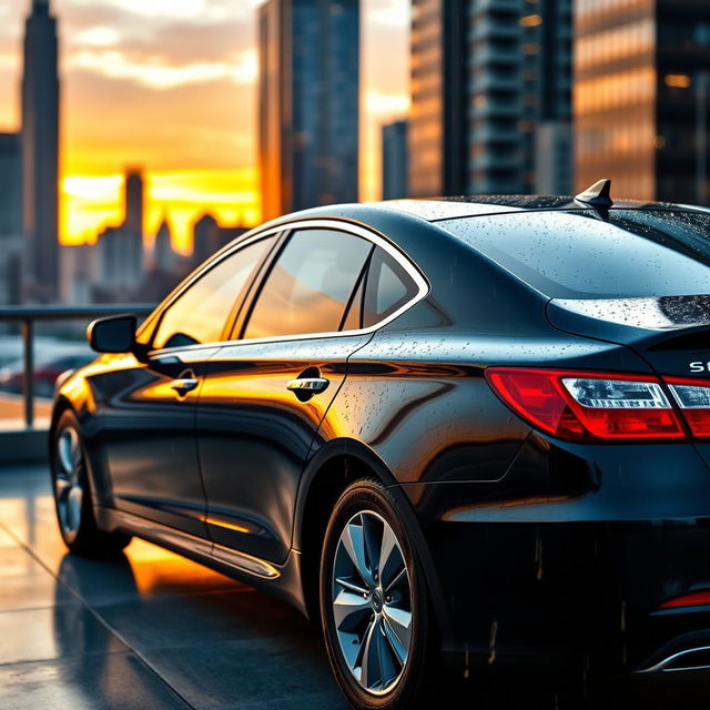 A stunning 2011 Hyundai Azera, showcased in a sleek black color, parked in a modern urban environment