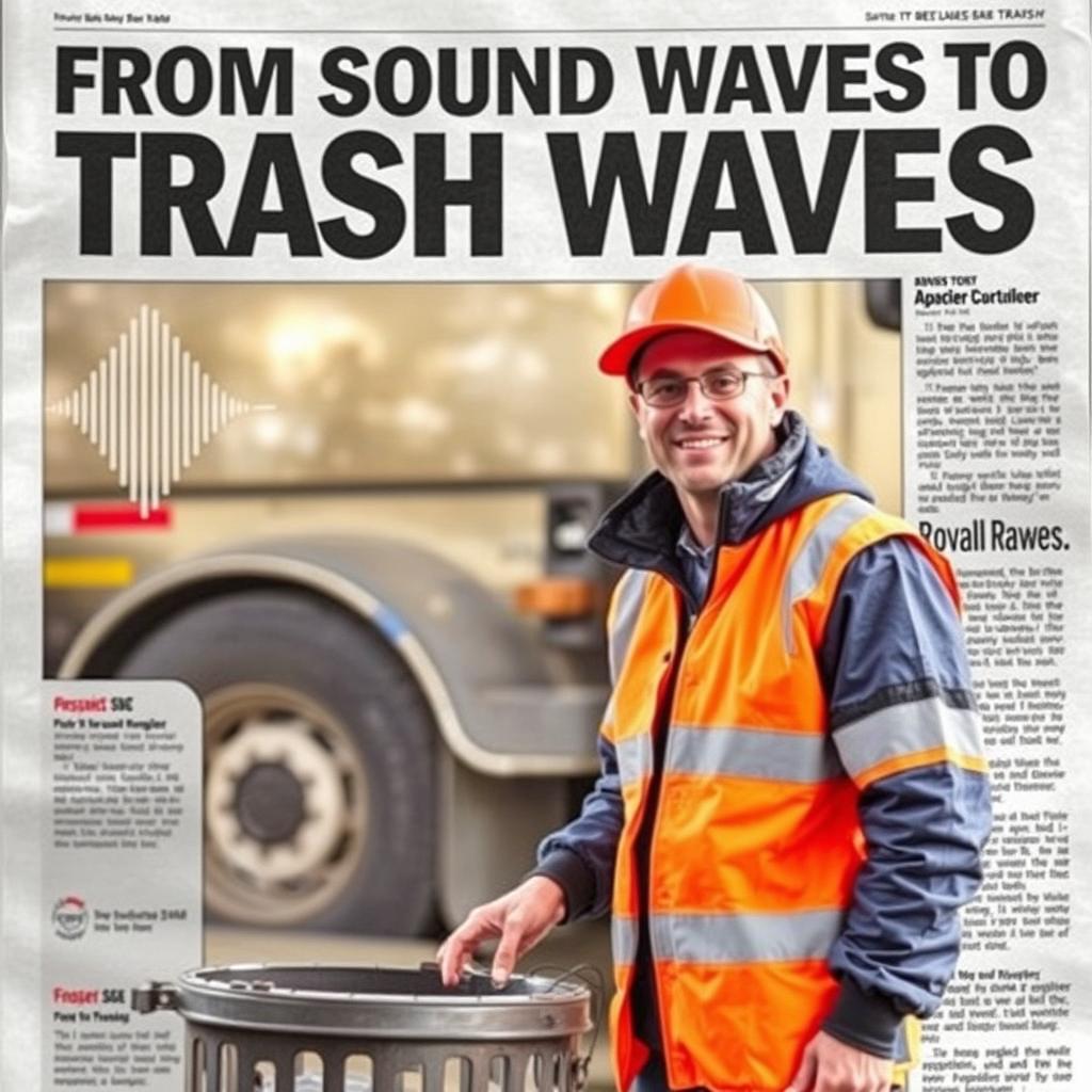 A newspaper article headline showcasing an inspiring story about an audio-visual engineer who transitions to becoming a bin man