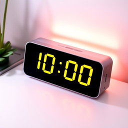 A digital clock displaying the time 10:00:00 in a sleek, modern design