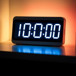 A digital clock displaying the time 10:00:00 in a sleek, modern design