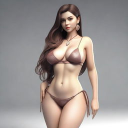 A provocative 3D render of a girl with brown hair, wearing a skimpy bikini