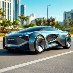 A futuristic electric car with removable batteries, showcasing a sleek and aerodynamic design