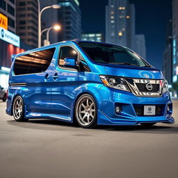 A modified Nissan Evalia van featuring a wide body kit, aggressive stance, and sleek aerodynamic design