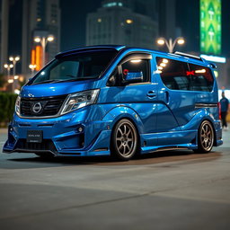 A modified Nissan Evalia van featuring a wide body kit, aggressive stance, and sleek aerodynamic design