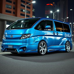 A modified Nissan Evalia van featuring a wide body kit, aggressive stance, and sleek aerodynamic design