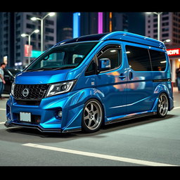 A modified Nissan Evalia van featuring a wide body kit, aggressive stance, and sleek aerodynamic design