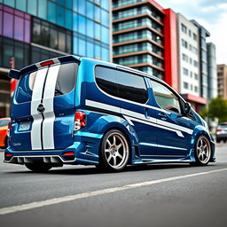 A modified Nissan NV200 van with a dramatic wide body kit, showcasing an aggressive stance