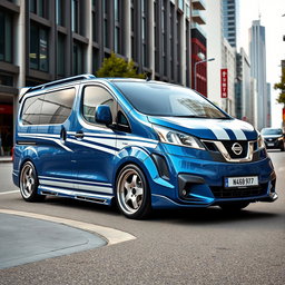A modified Nissan NV200 van with a dramatic wide body kit, showcasing an aggressive stance
